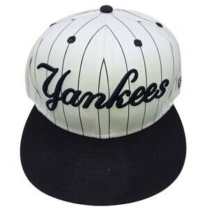 New Era New York Yankees Pinstripe Snapback Hat White Black Flat Brim MLB Cap